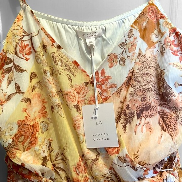 LC Lauren Conrad Strappy Cream Floral Tiered Midi Dress New with Tags - Picture 9 of 10